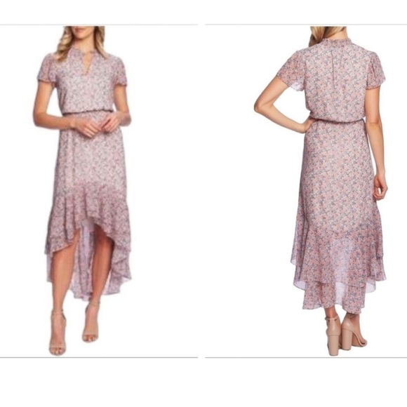 1. STATE FLORAL PRINT LAVENDER RUFFLE SMOCKED COTTAGE SHORT SLEEVE DRESS - Picture 1 of 12